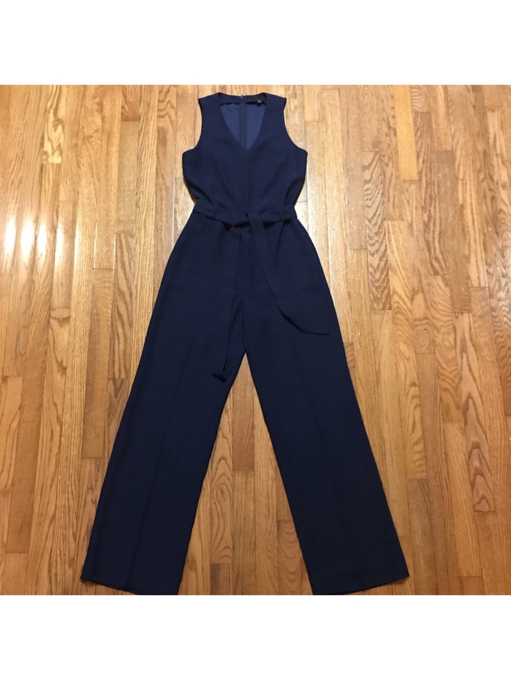 Banana Republic Navy Sleeveless V-Neck Wide-Leg Jumpsuit with Waist Tie